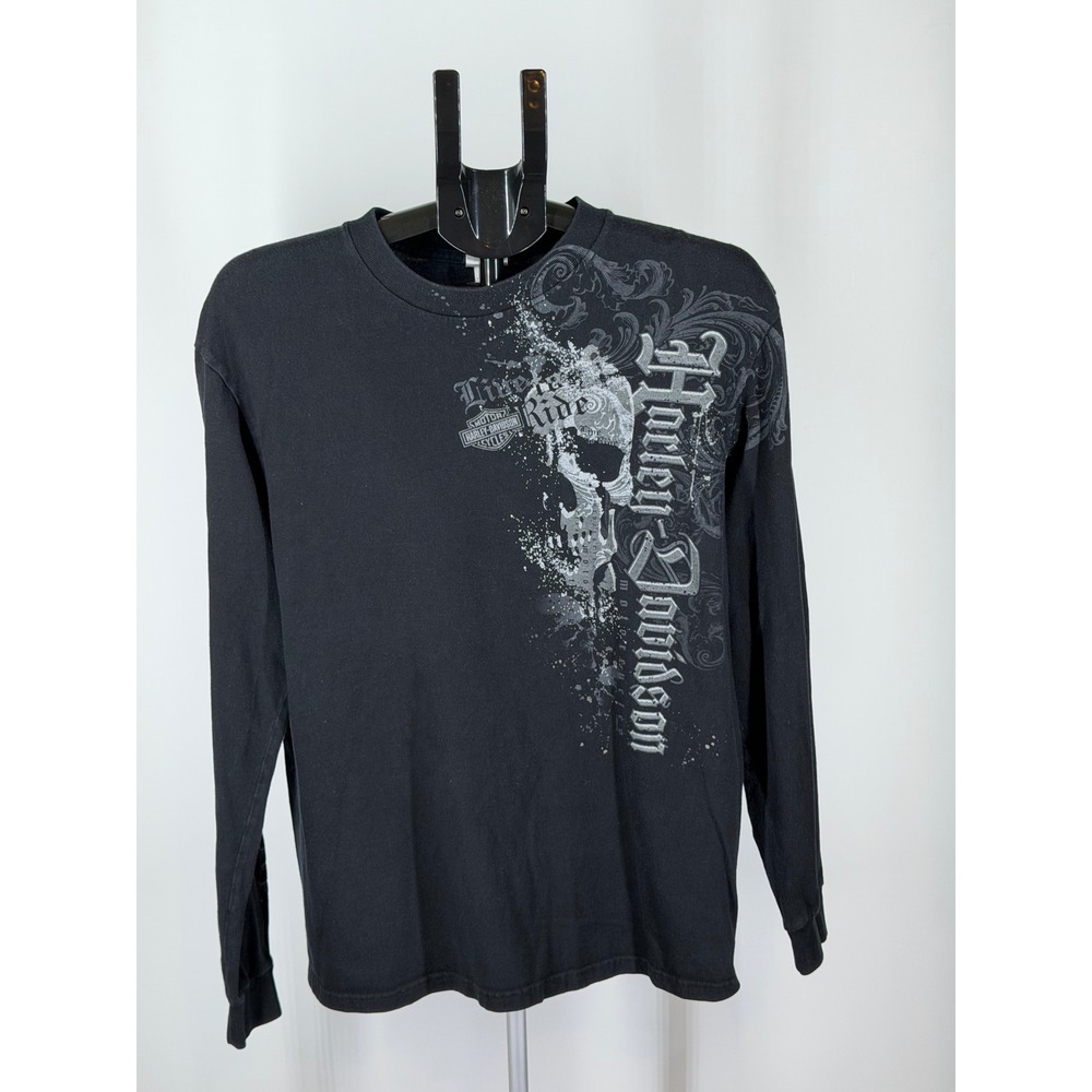 Harley-Davidson Mens Black Graphic Long Sleeve Skull T-Shirt Size L Beaumont TX